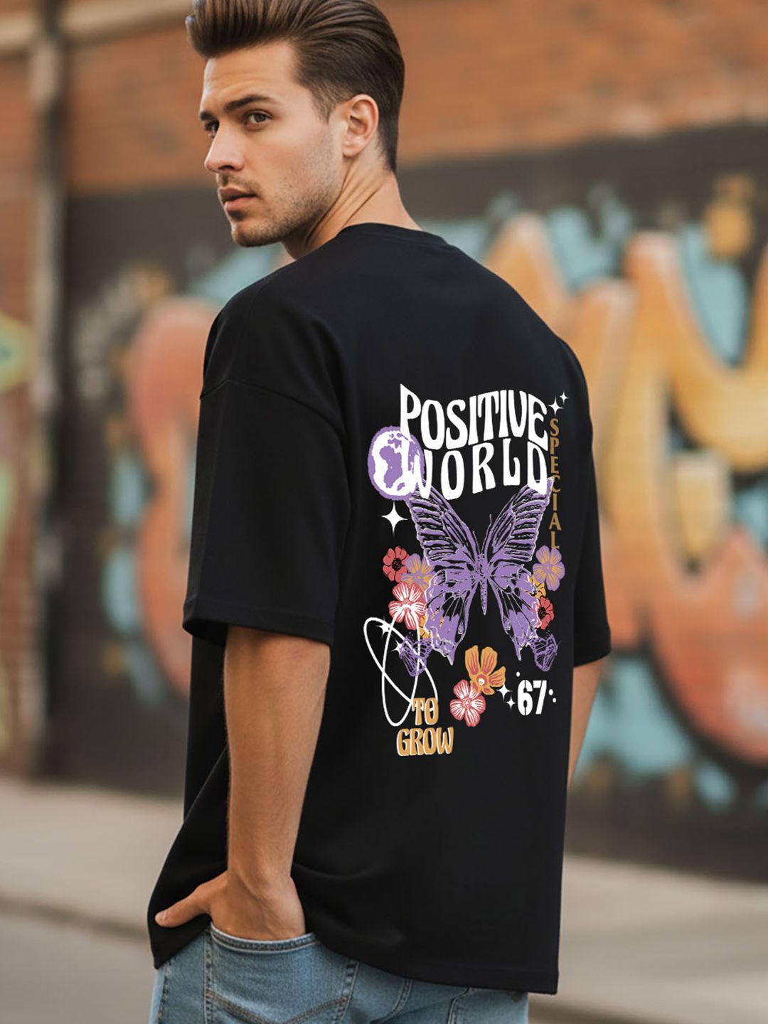 LONDON STREETS Men Printed Drop-Shoulder Sleeves T-shirt