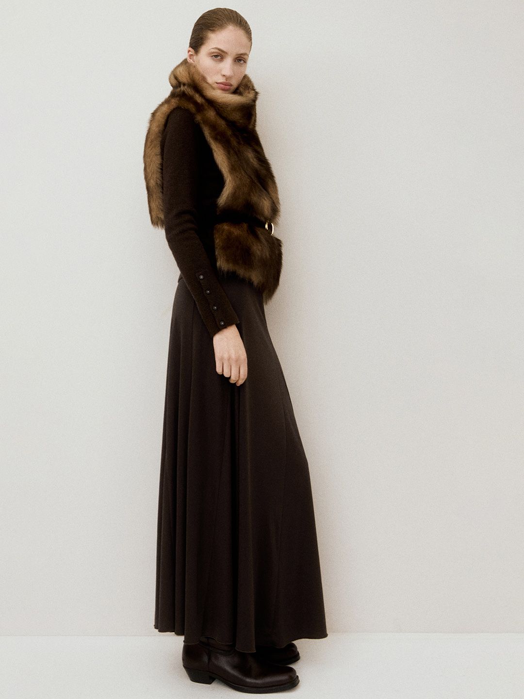 Godets Detail Flared Maxi Skirt