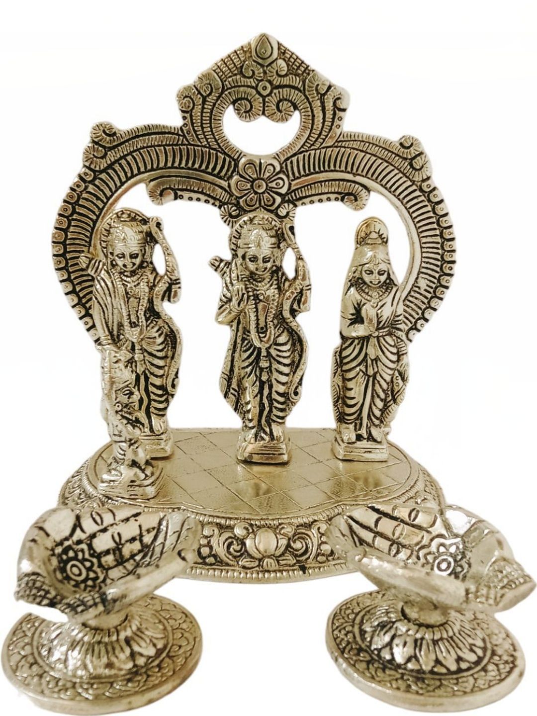 RKONECT Silver-Toned 3 Pieces Ram Darbar & Diya Home Gift Set