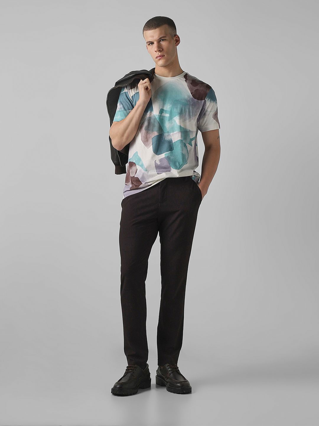 Mufti Men Abstract Printed Round Neck Cotton Slim Fit T-shirt