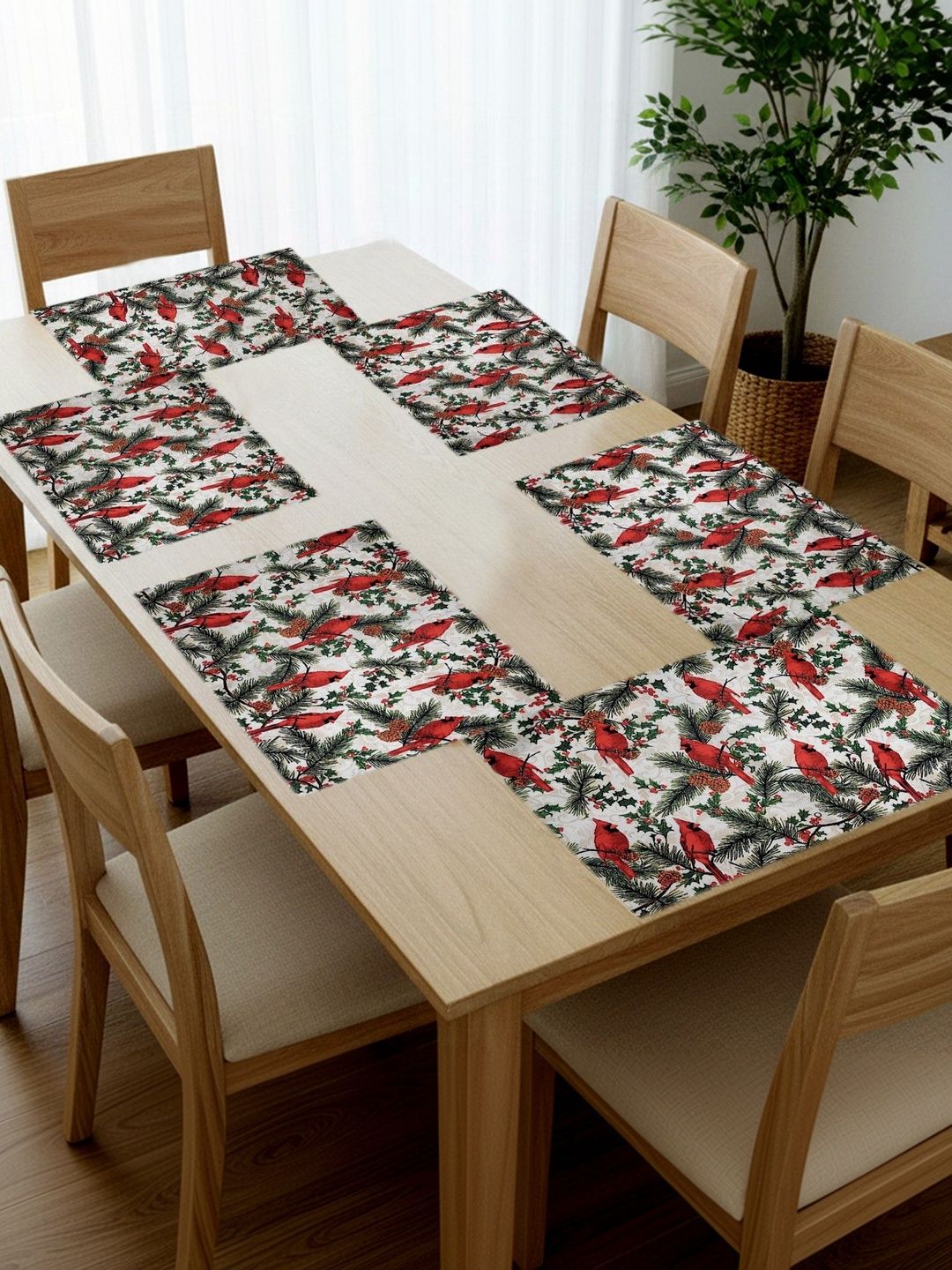 PRAKARTIK 6Pcs Red & Green Christmas Printed Rectangle Table Placemats