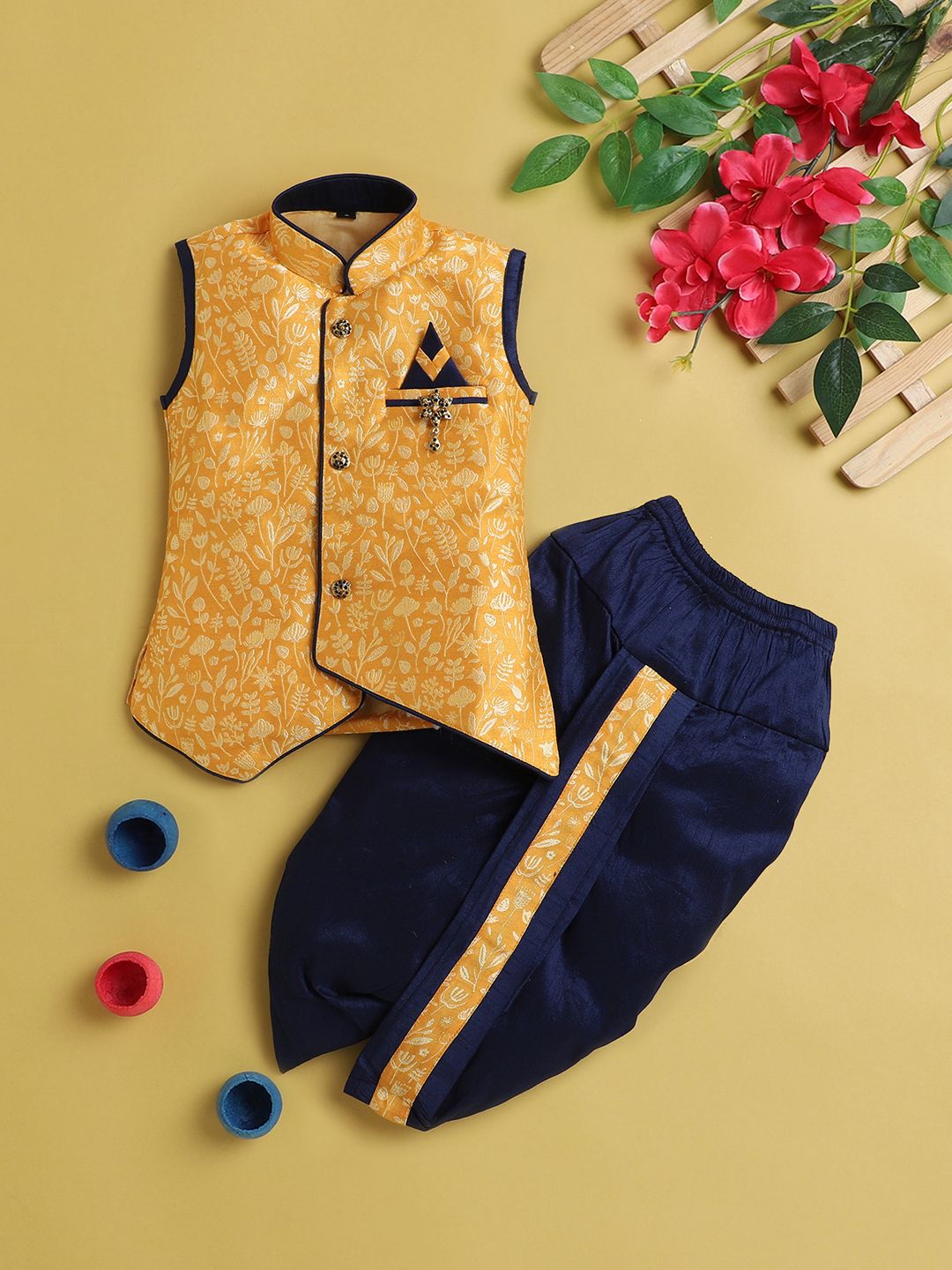 Sangria Boys Woven Designed Mandarin Collar Kurta & Dhoti Pants Kurta Sets