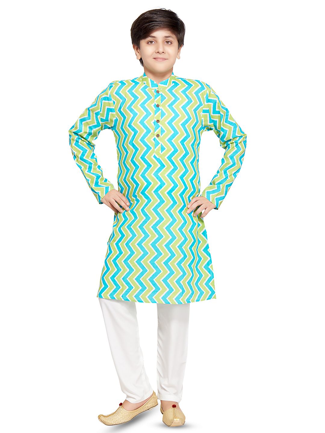 Sangria Boys Printed Mandarin Collar Kurta & Pyjamas Kurta Sets