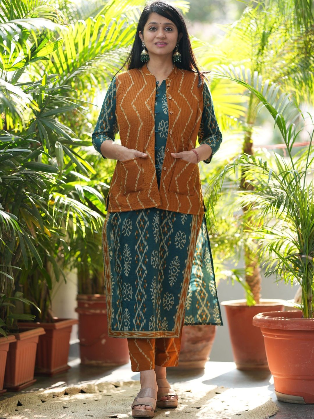 Dholkee Women Ethnic Motifs Printed Regular Pure Cotton Kurta with Trousers