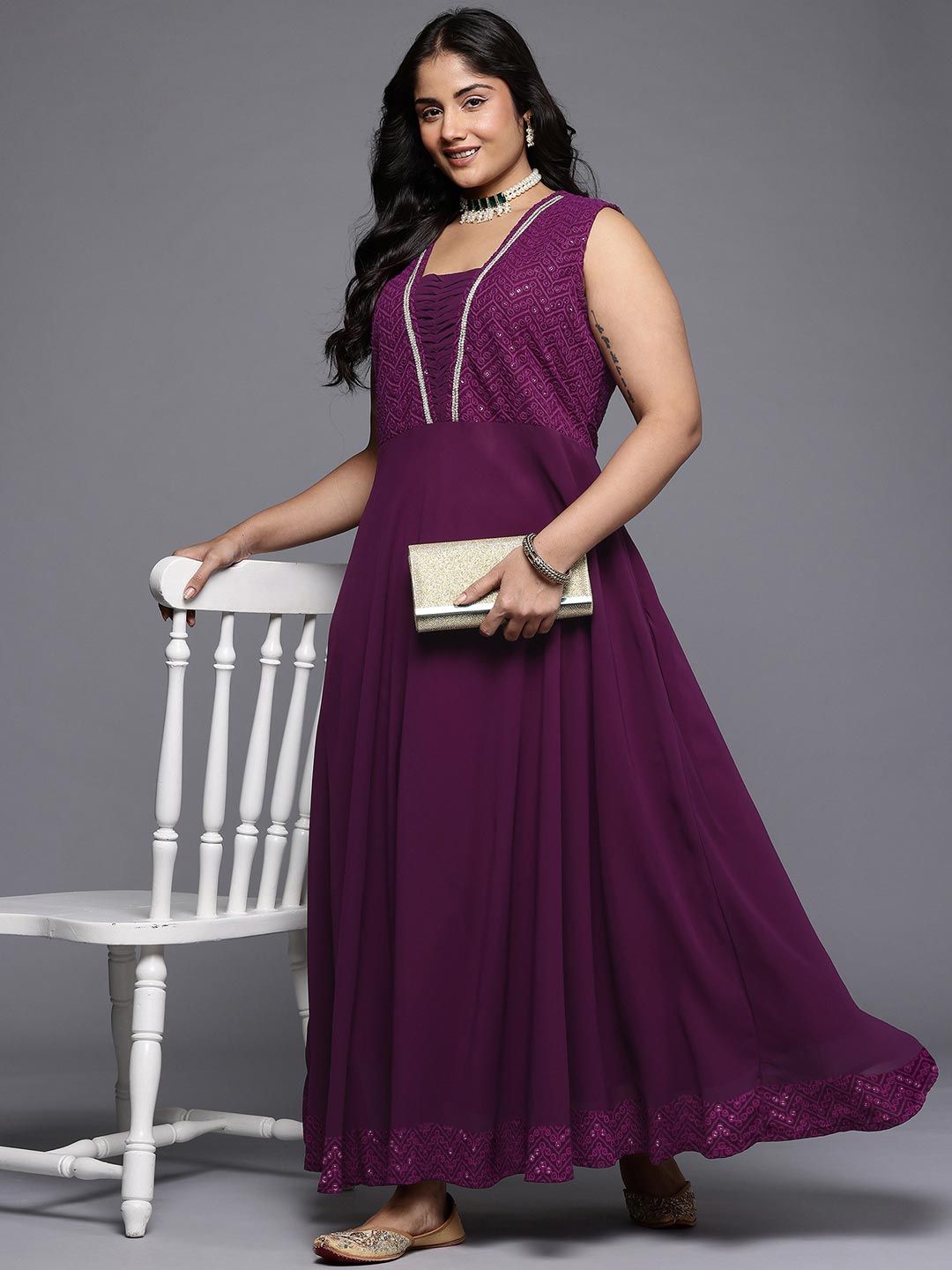 A PLUS BY AHALYAA Yoke Design V-Neck Lace Inserts A-Line Maxi Dress