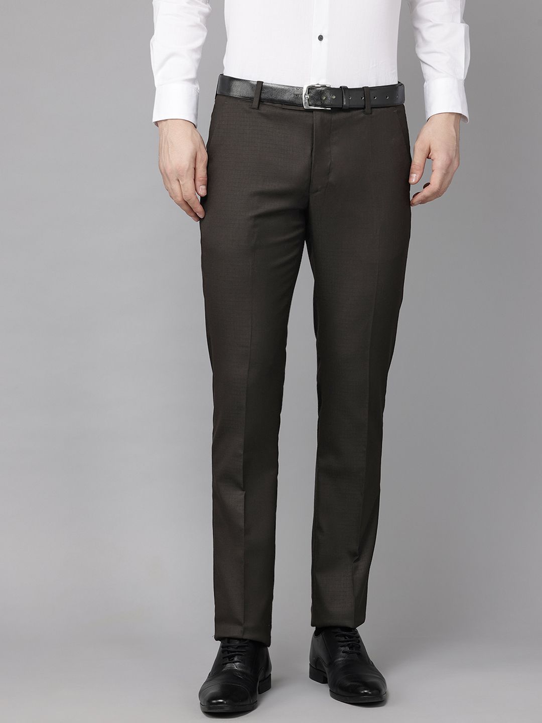 Arrow Men Originals Self Checked Mid-Rise Tailored Fit Formal Trouser