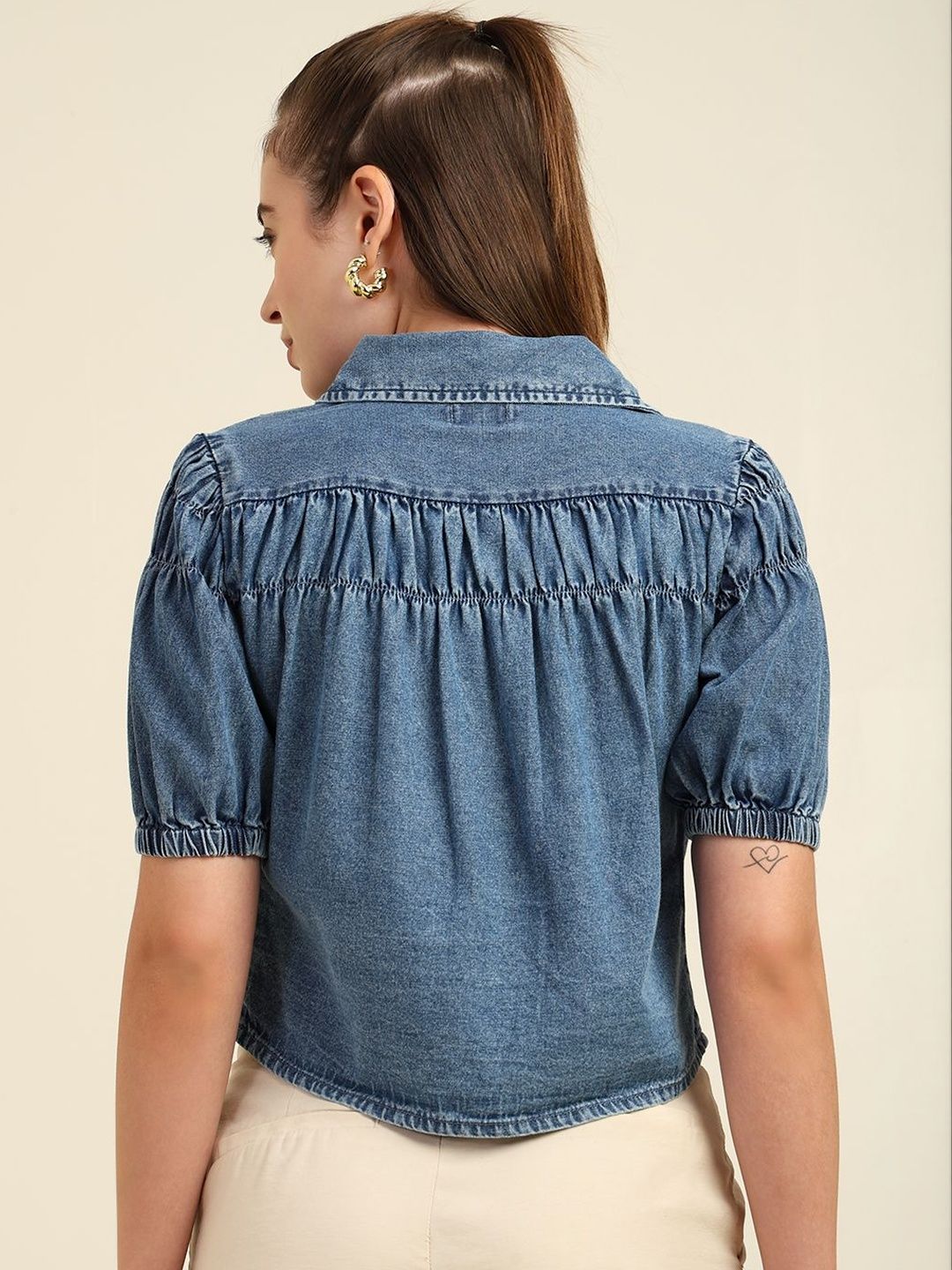 Buy 7OUNCE Puff Sleeve Denim Crop Top - Tops for Women 38605187