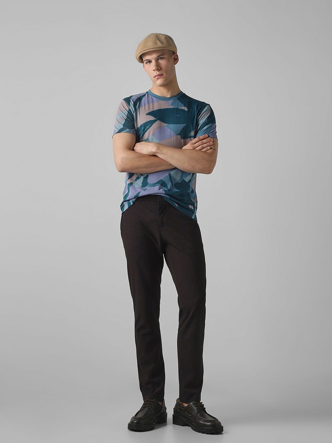 Mufti Men Abstract Printed Round Neck Cotton Slim Fit T-shirt