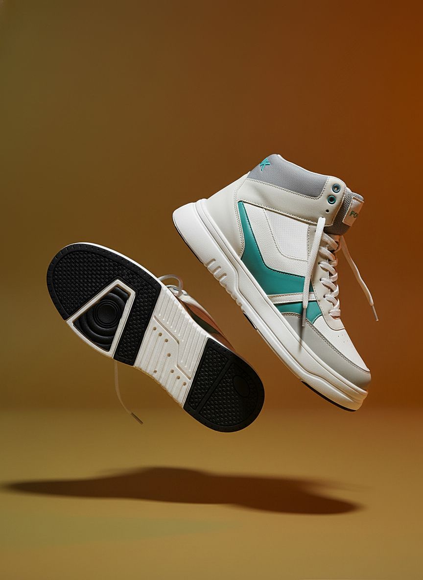 FCUK Men Colourblocked Perforated Mid-Top Sneakers