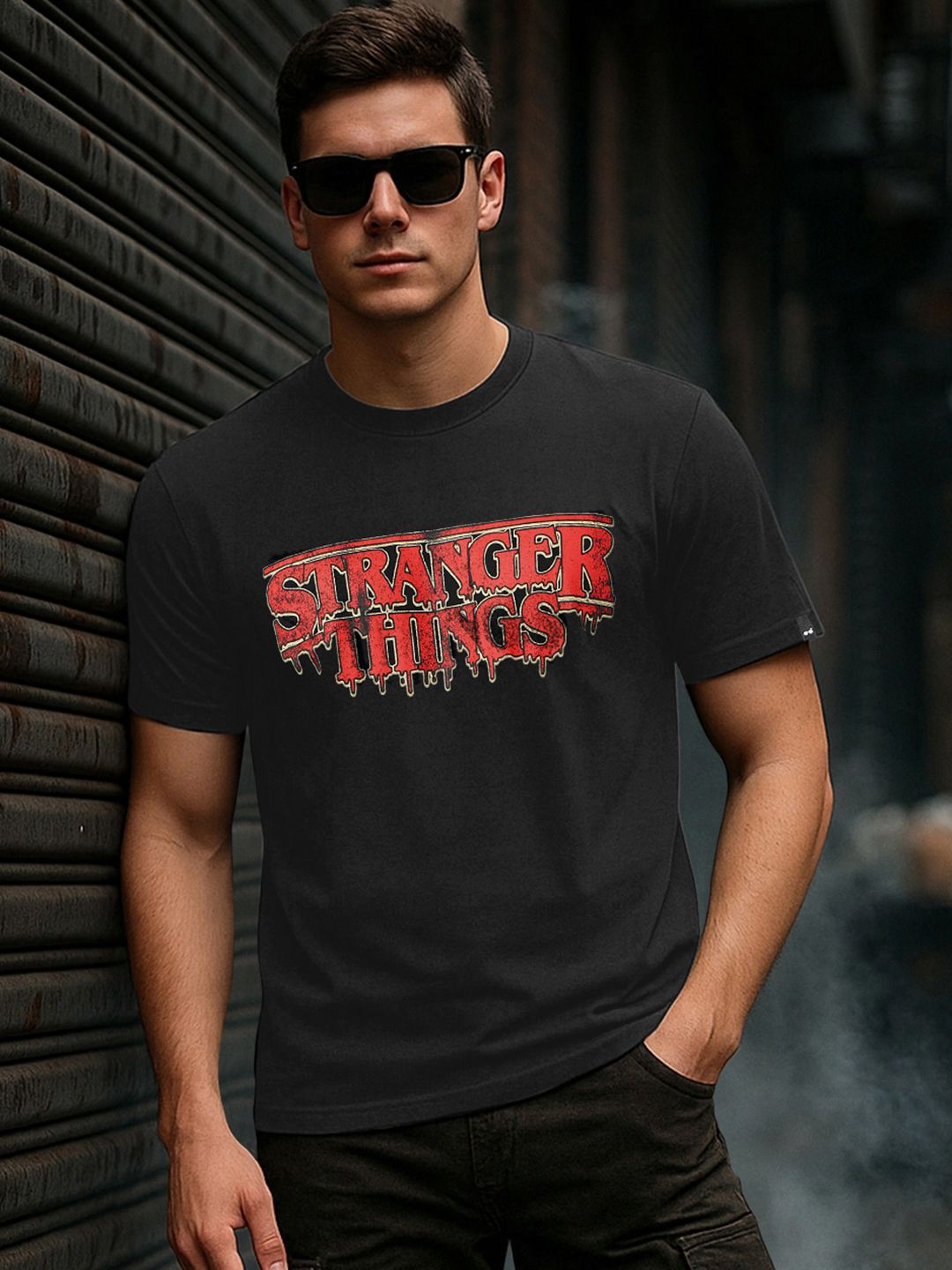 Bewakoof Men Stranger Things Jet Black Stranger Things Typography T-shirt