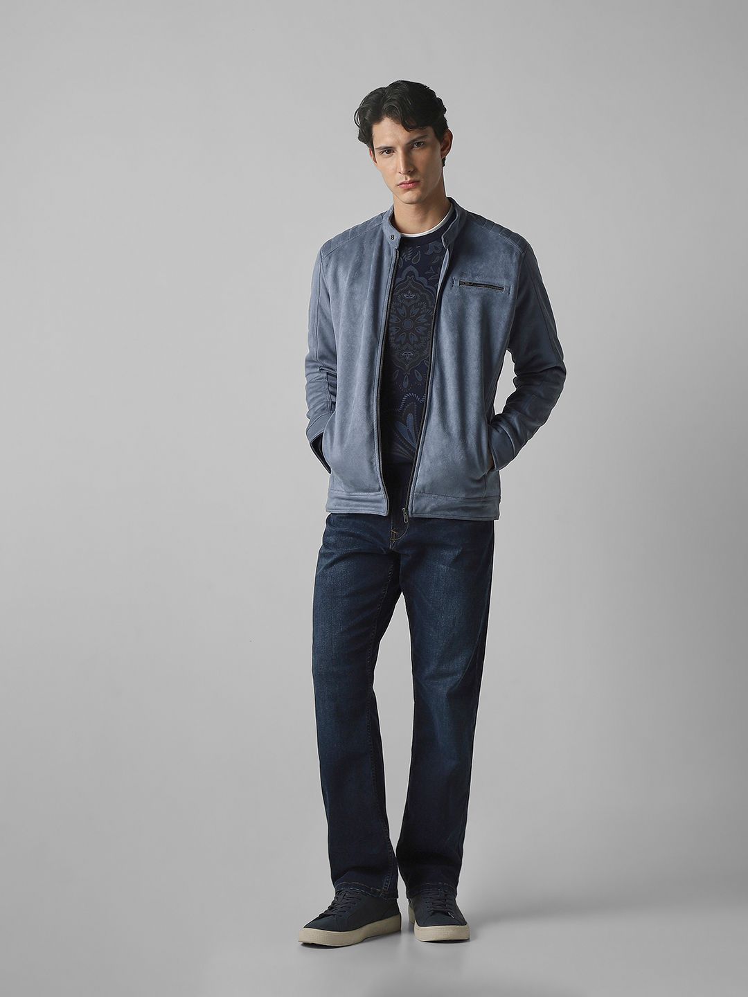 Mufti Mandarin Collar Open Front Jacket