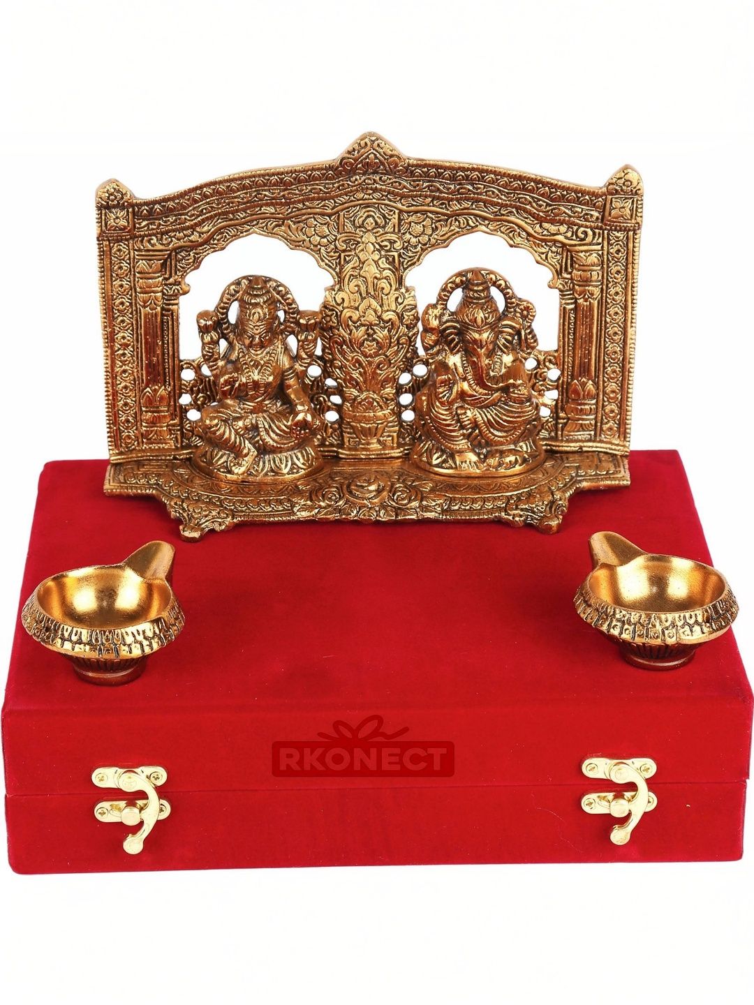 RKONECT Copper-Toned 3 Pieces Laxmi Ganesh & Diya Home Gift Set