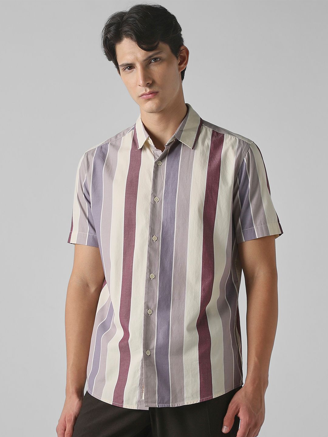 Mufti Mufti Men Slim Fit Vertical Striped Spread Collar Cotton Casual Shirt