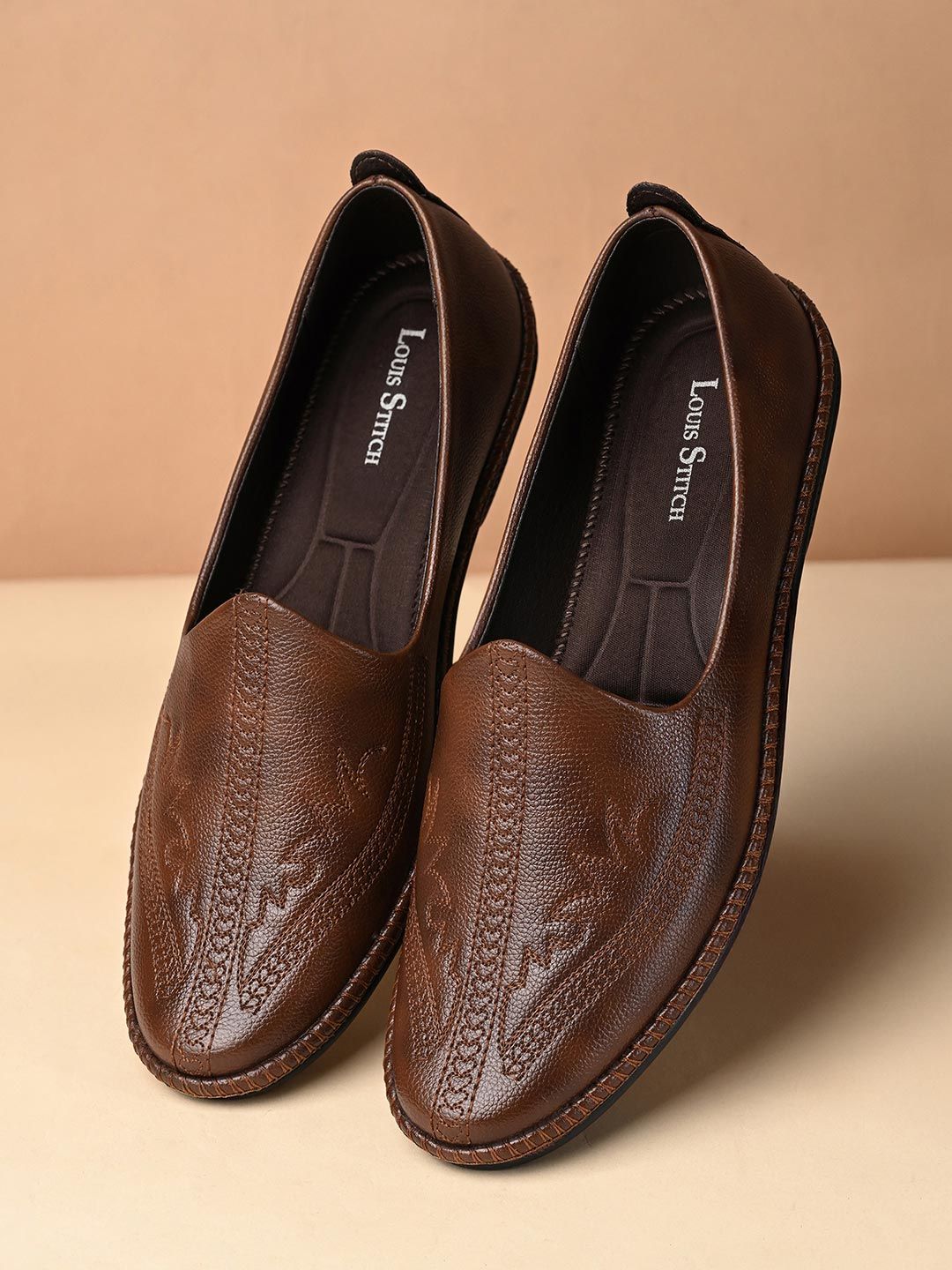 LOUIS STITCH Men Russet Tan Ethnic Slip-On Embroidery Nagra Juti deal from myntra LOUIS STITCH Men Russet Tan Ethnic Slip-On Embroidery Nagra Juti deal from myntra