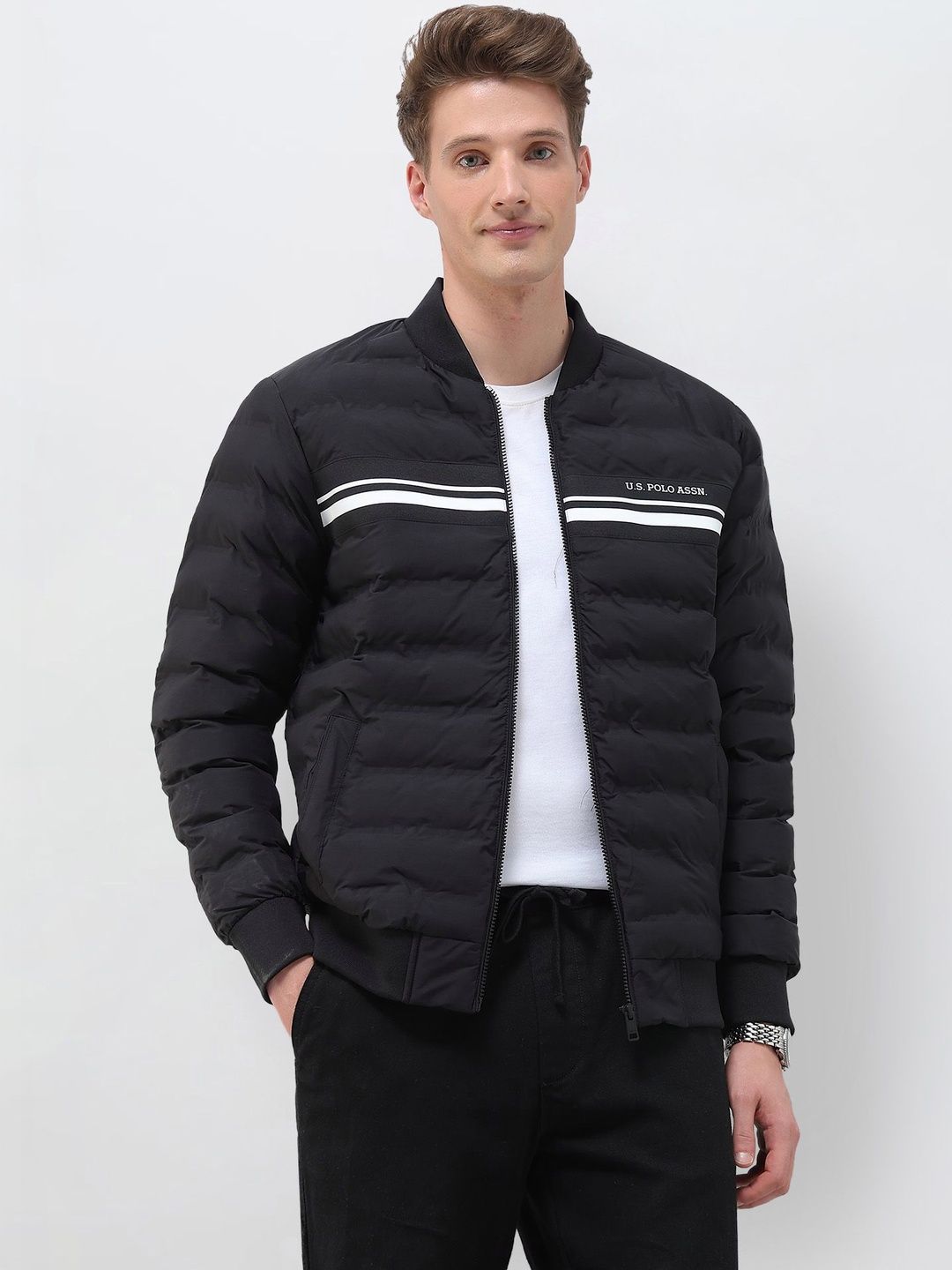 U.S. Polo Assn. Men Brand Logo Colourblocked Puffer Jacket