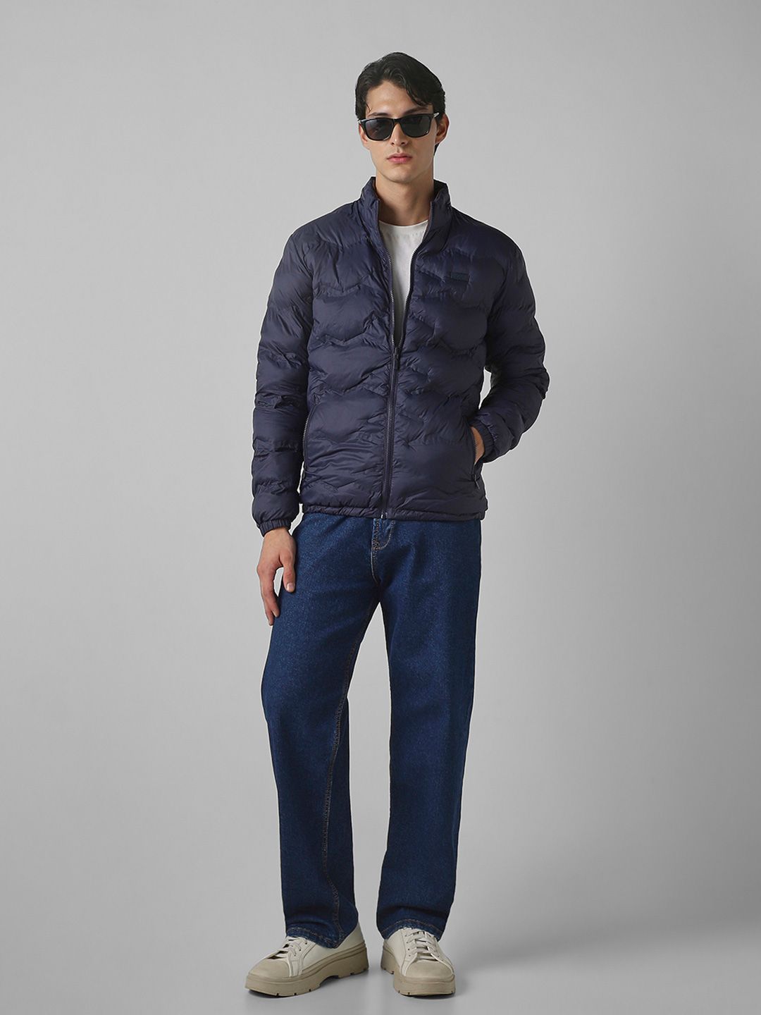 Mufti Men Mock Collar Solid Reversible Padded Jacket