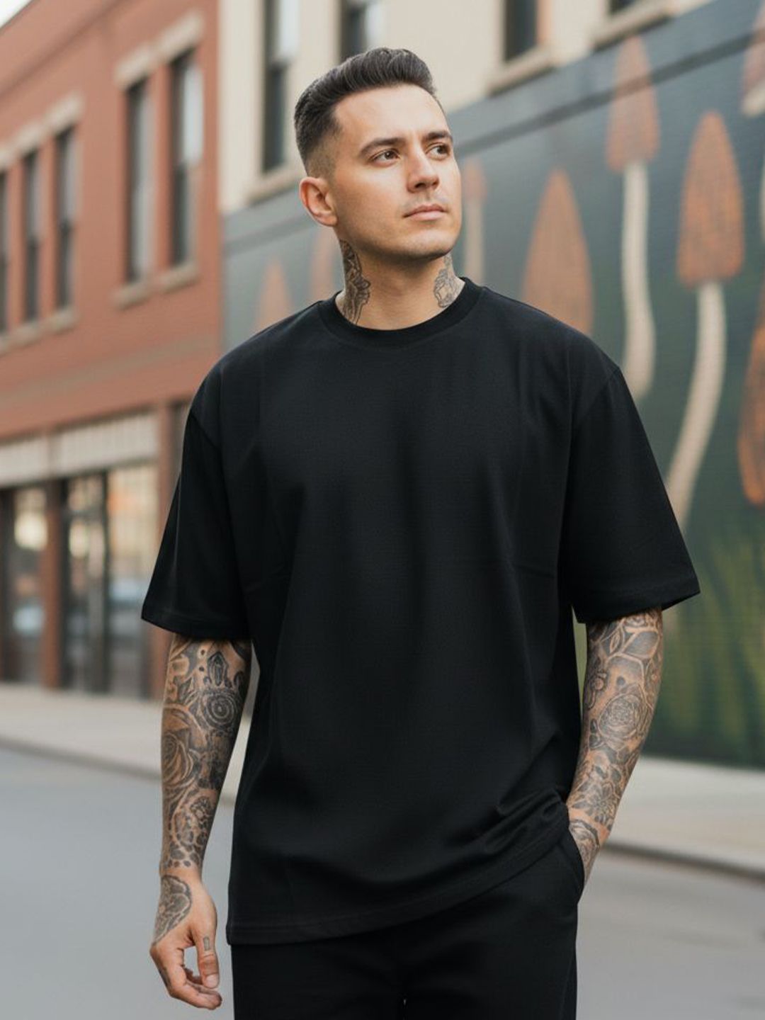 Buy LONDON STREETS Men Printed Drop-Shoulder Sleeves T-shirt