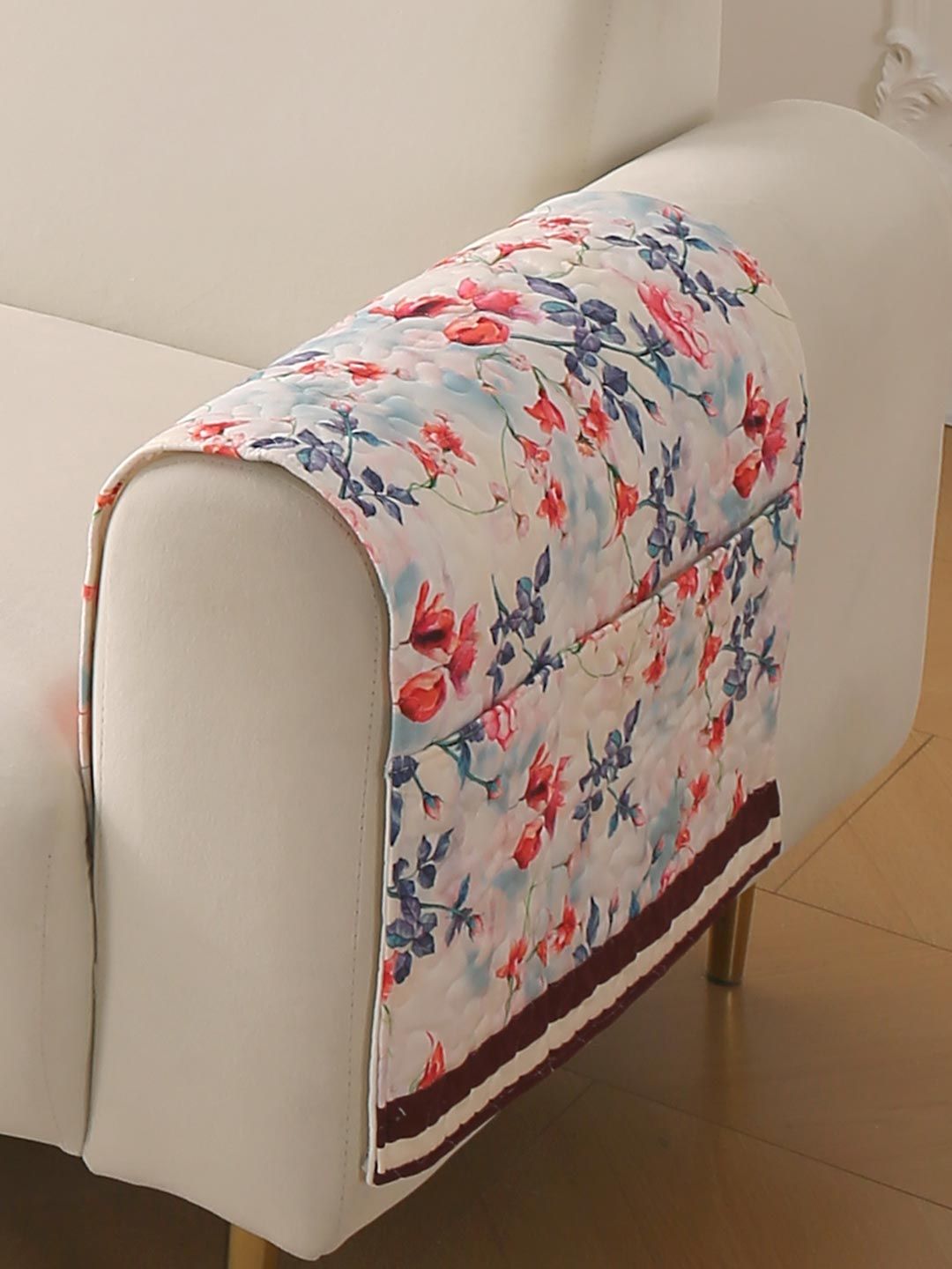 HOKIPO Scarlet Rose Ivory Florentina Velvet Sofa Arm Cover 2 Pc