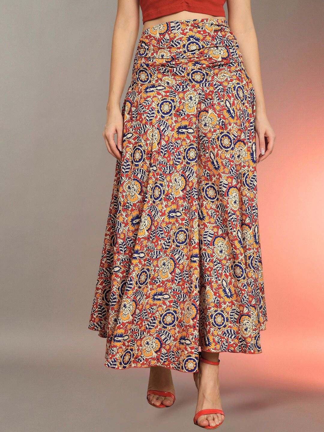CORSICA Women Ethnic Motifs Printed Flared High-Rise Pleated Trousers
