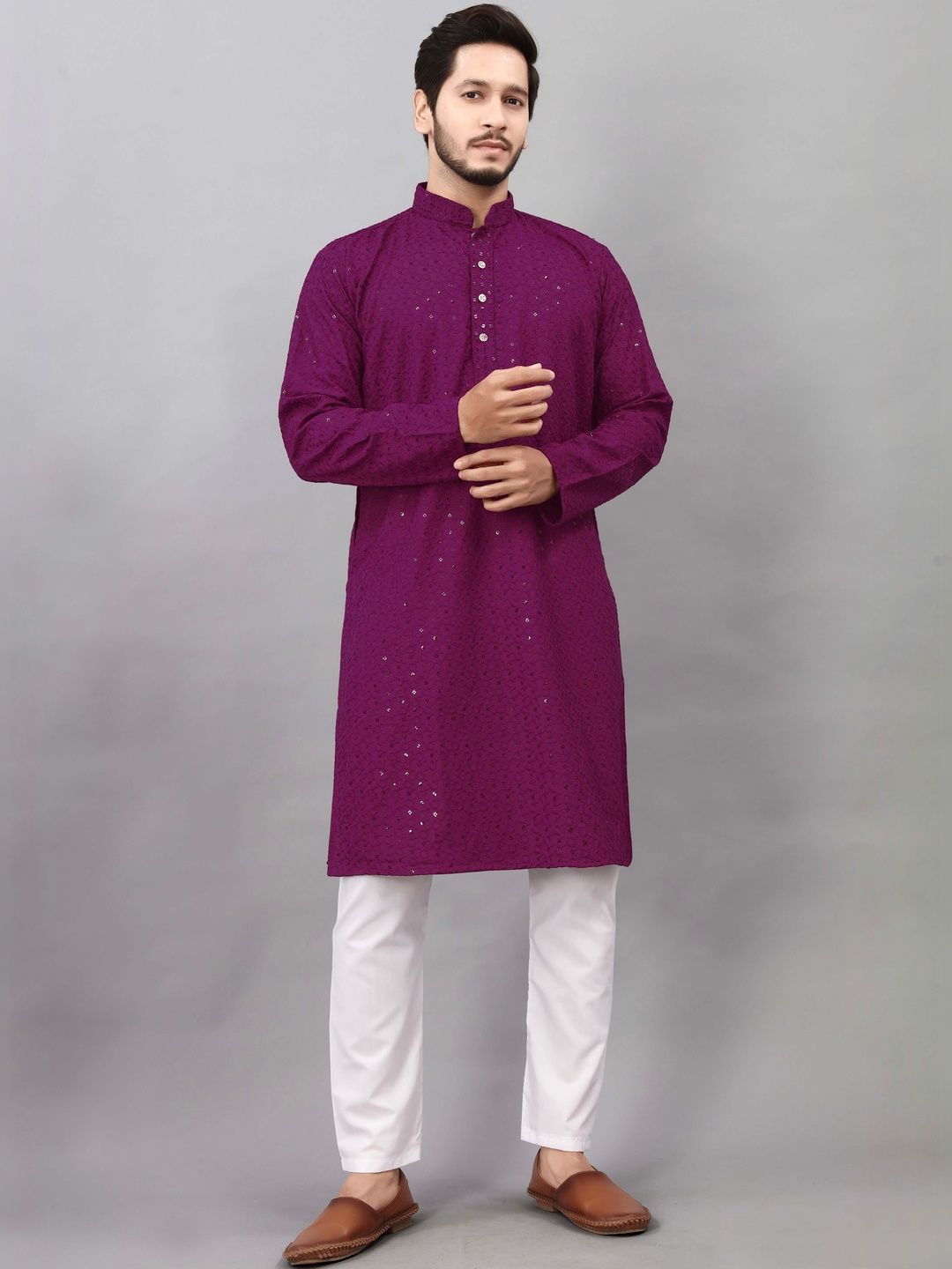ALMORA Men Embroidered Thread Work Handloom Kurta