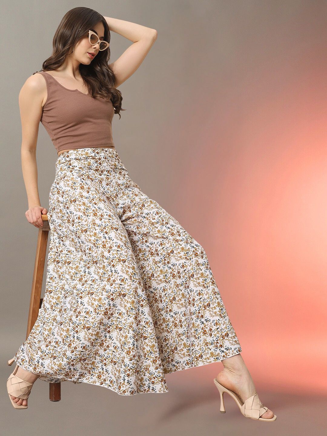 CORSICA Women Floral Printed Flared High-Rise Trousers
