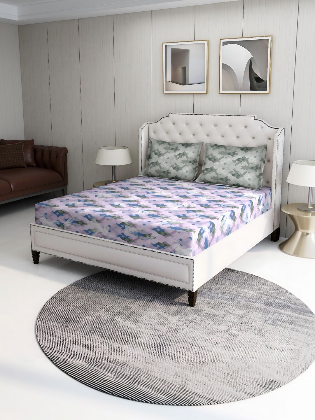 BOMBAY DYEING BOMBAY DYEING Purple Geometric 104 TC King Bedsheet with 2 Pillow Covers