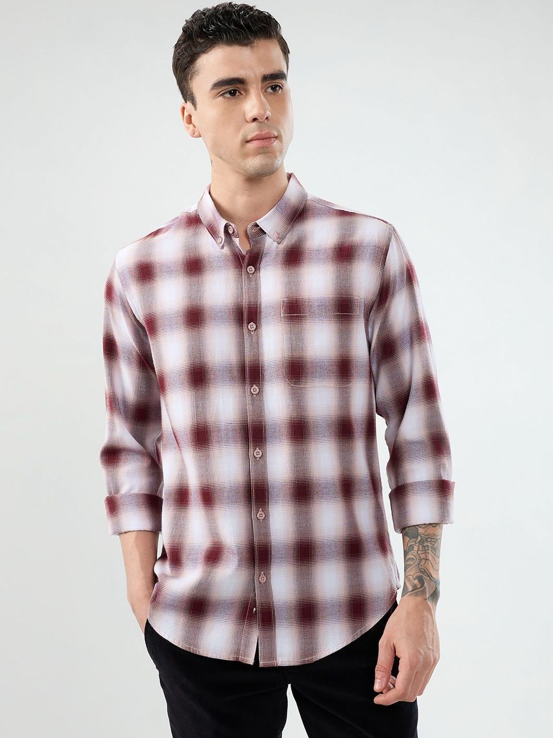 HERE&NOW Men Slim Fit Tartan Checks Checked Casual Shirt
