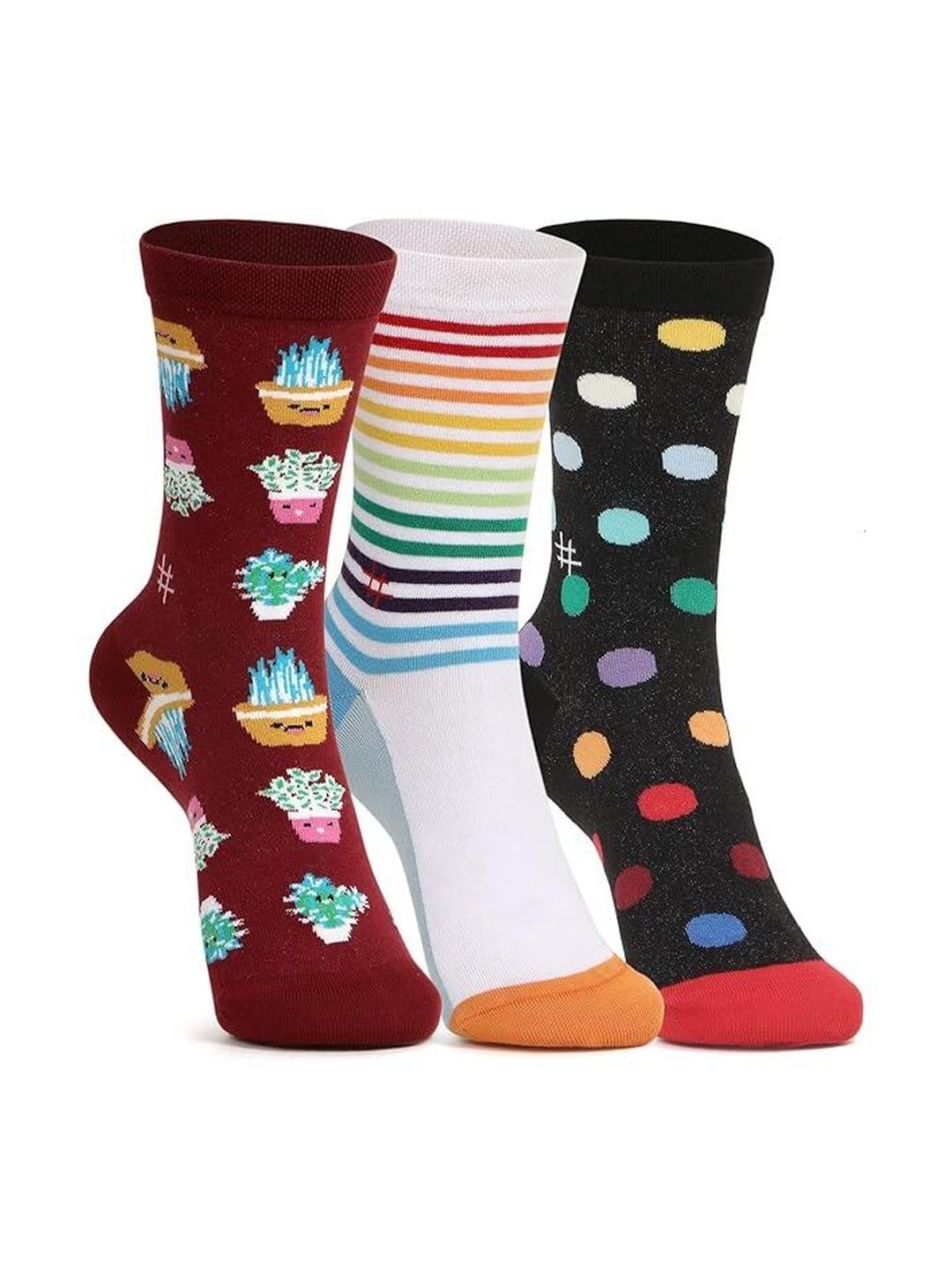MILLS BROWN Pack of 3 Patterned Cotton Calf Length Socks
