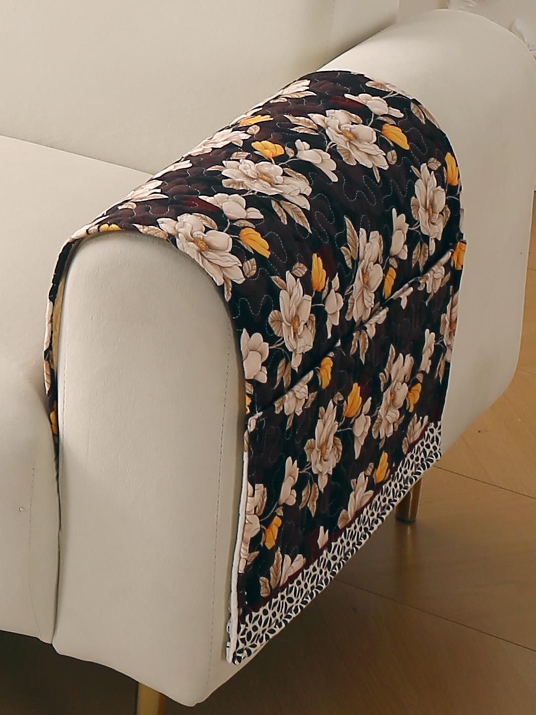 HOKIPO Camellia Brown Florentina Velvet Sofa Arm Cover 2 Pc