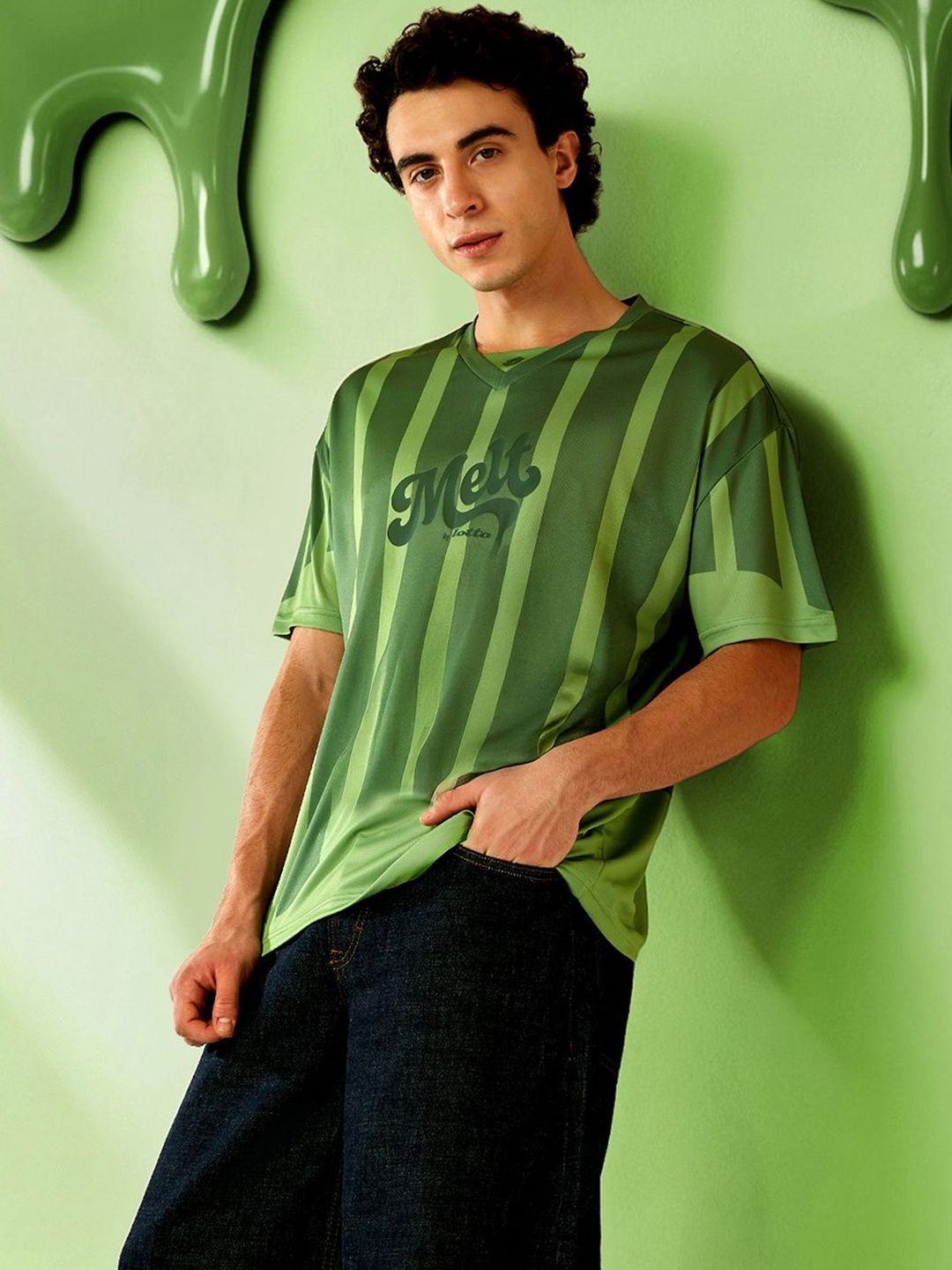 Buy Lotto Men Typography Striped V-Neck T-shirt - Tshirts for Men