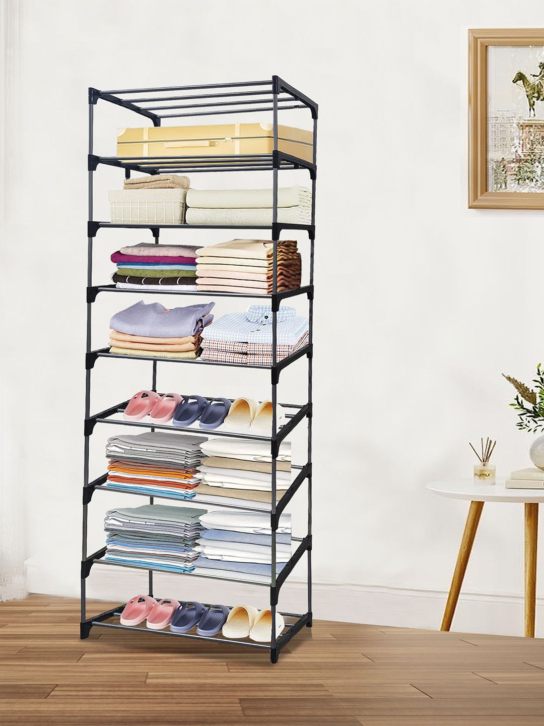Rmerchants Black 9-Layer Metal Collapsible Wardrobe Rack