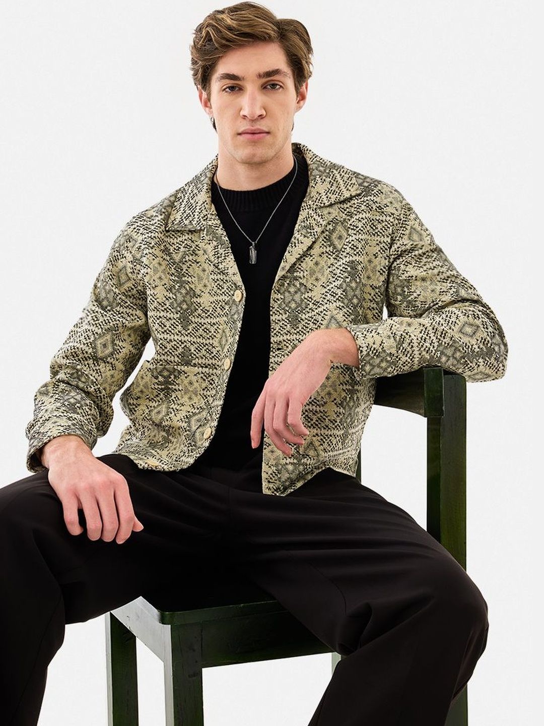Snitch Beige Geometric Jacket