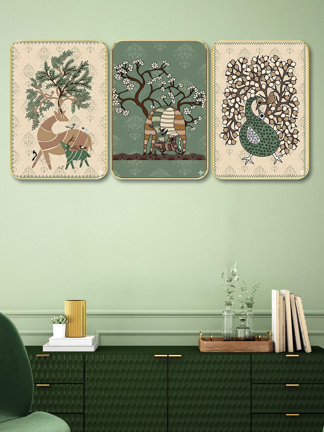 Myntra Elegant Homes Myntra Elegant Homes Multicoloured Set of 3 Piece MDF Birds and Animals Wall Paintings