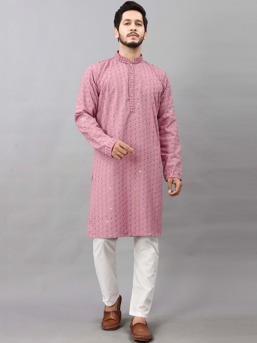 ALMORA Men Embroidered Thread Work Handloom Kurta