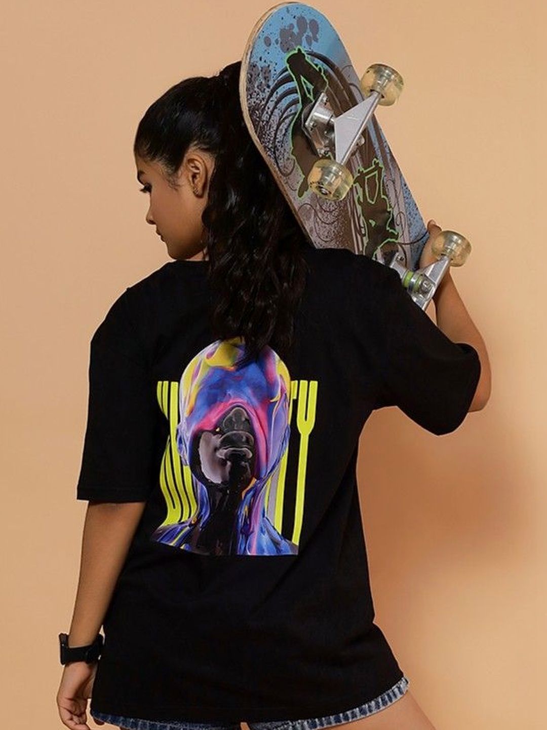 TeenTrums Girls Black Pure Cotton Tshirts