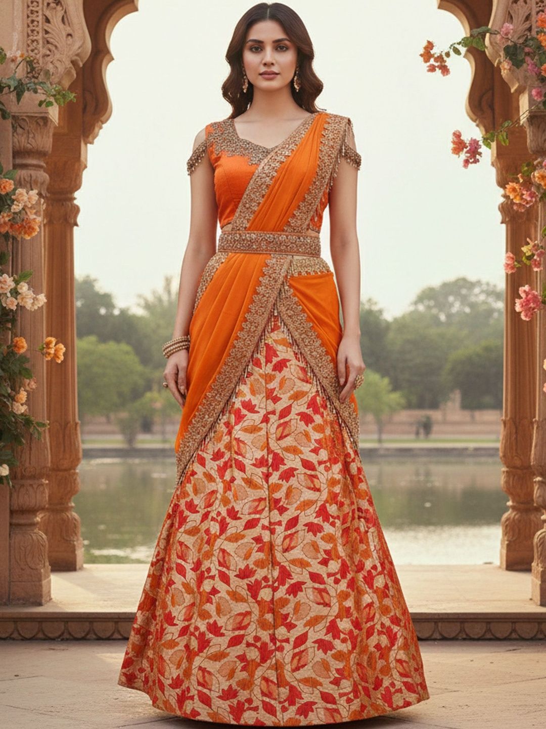 FashionTownie Embellished Semi-Stitched Lehenga & Blouse With Dupatta