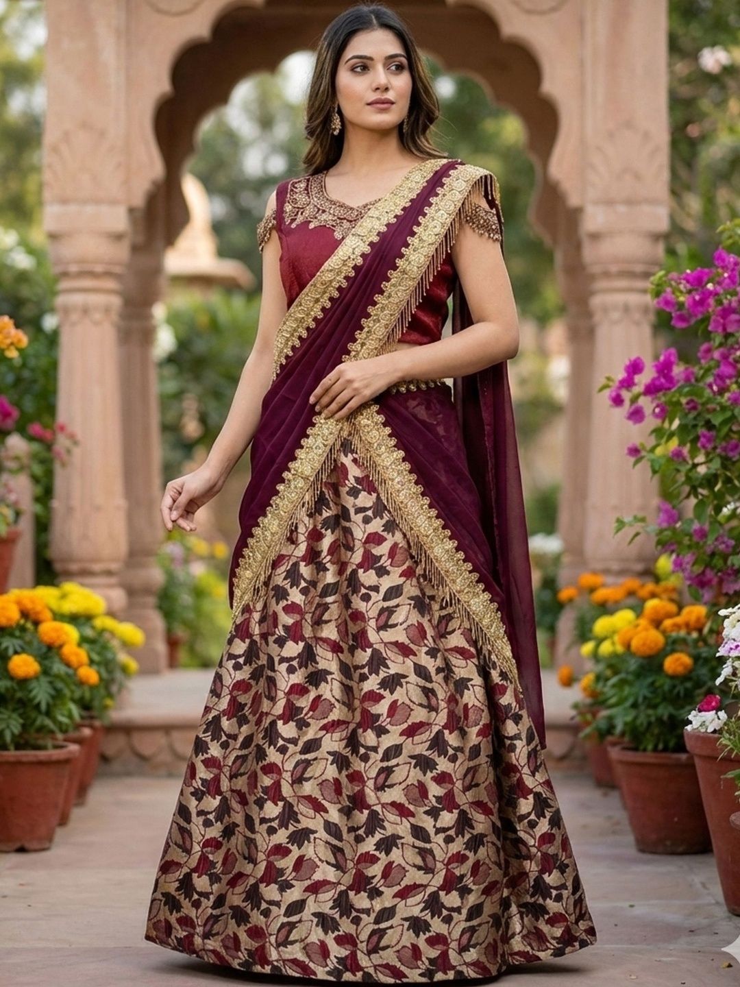 FashionTownie Embellished Semi-Stitched Lehenga & Blouse With Dupatta