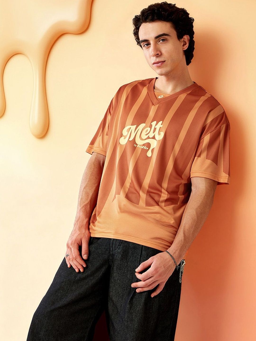Buy Lotto Men Typography Striped V-Neck T-shirt - Tshirts for Men