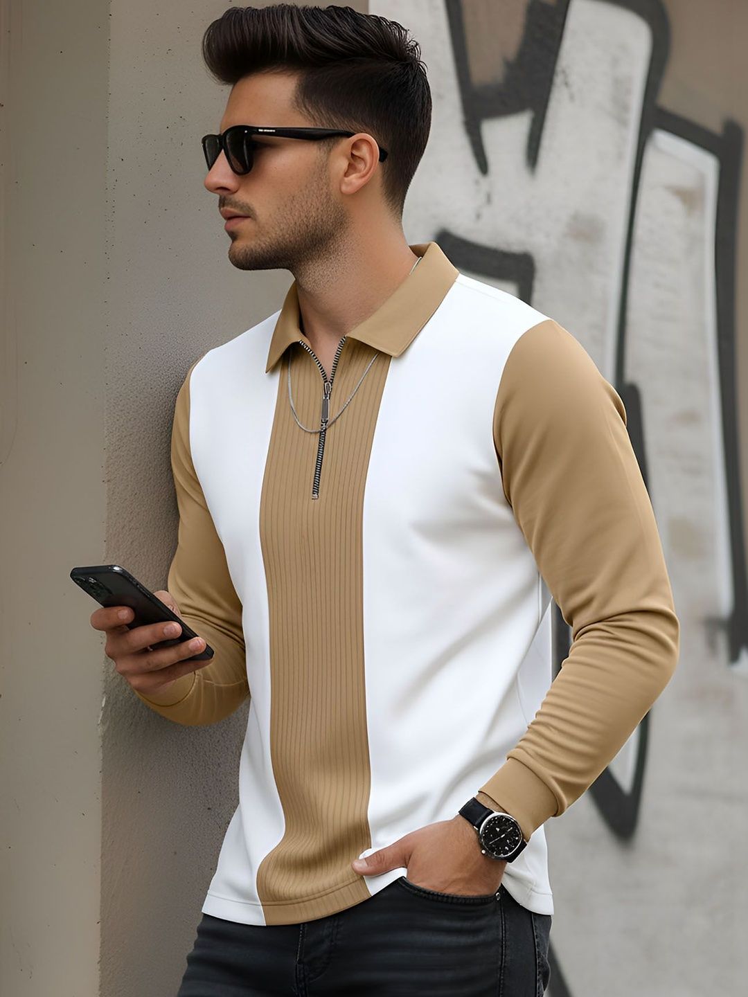 THE BEETEL HOUSE Men Colourblocked Polo Collar T-shirt