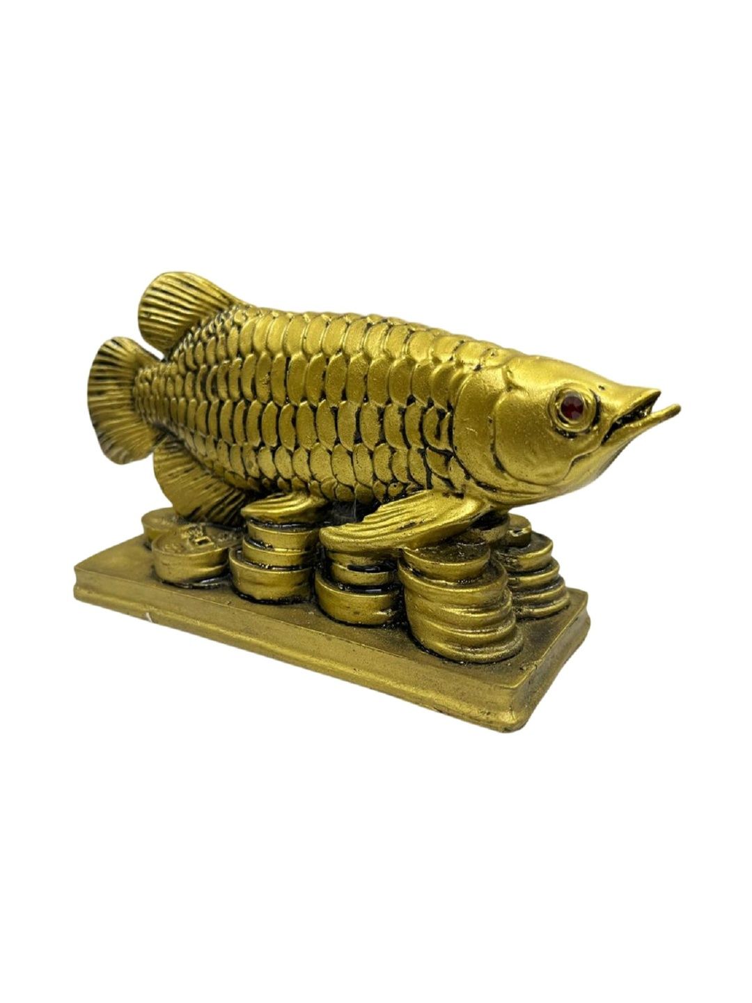 numeroastro Yellow Textured Feng Shui Arowana Fish On Lucky Coins Showpieces