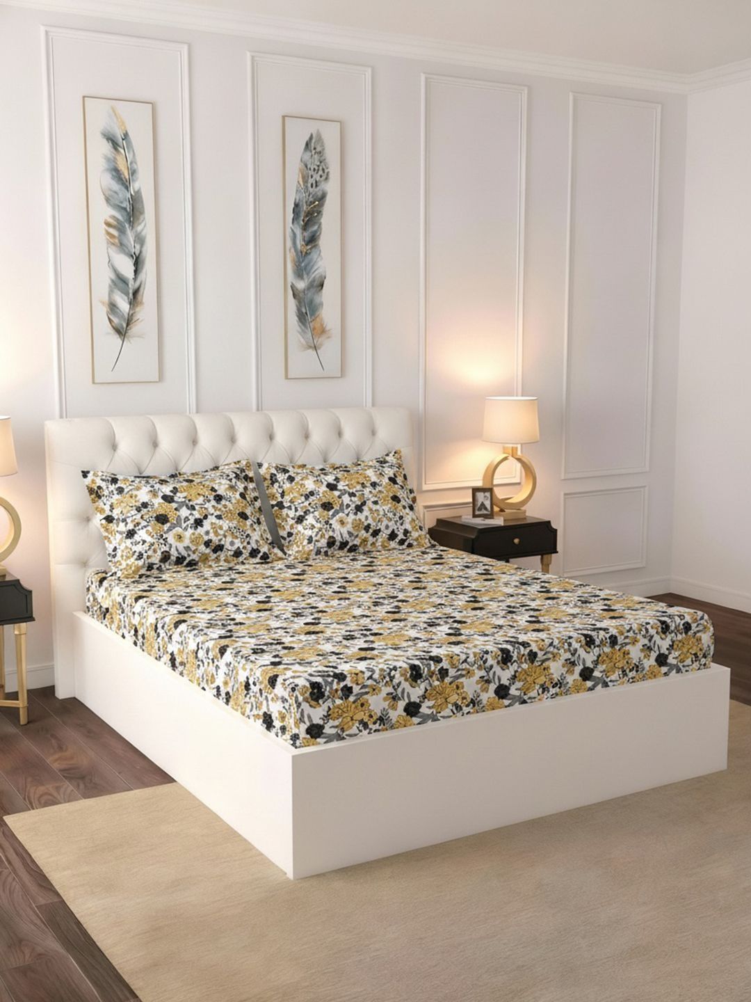 Raymond Home Raymond Home White Floral 100 TC King Bedsheet with 2 Pillow Covers