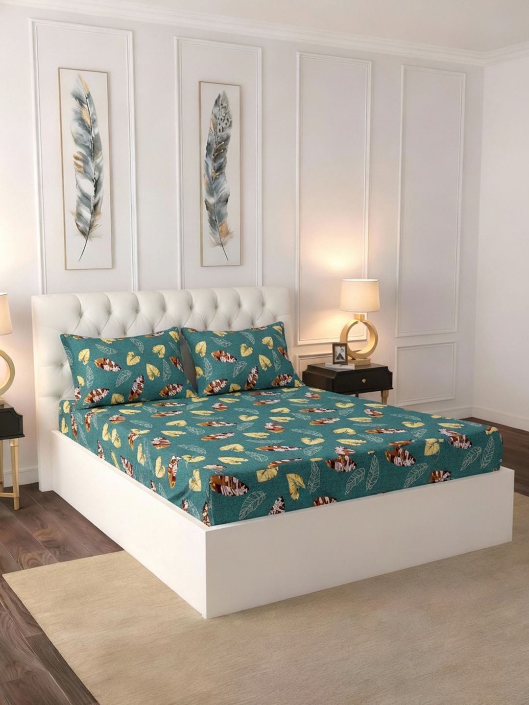 Raymond Home Teal 100 TC King Bedsheet with 2 Pillow Covers