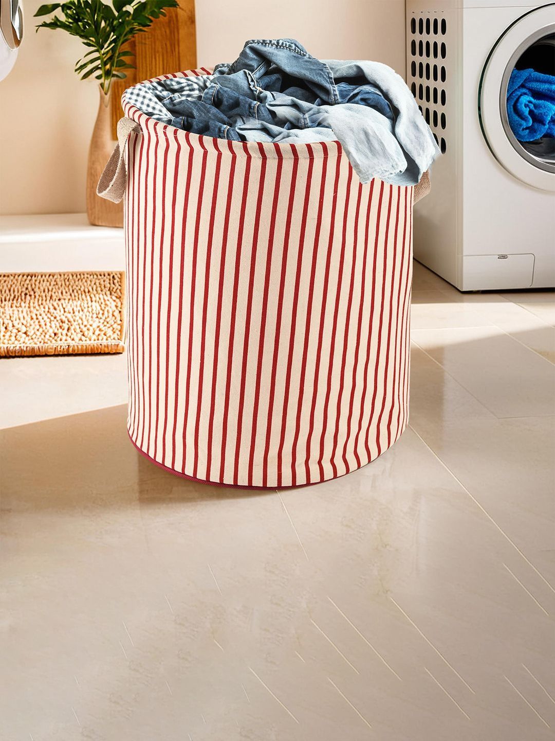 HOMESTIC Maroon Printed Foldable Laundry Bag - 60 L