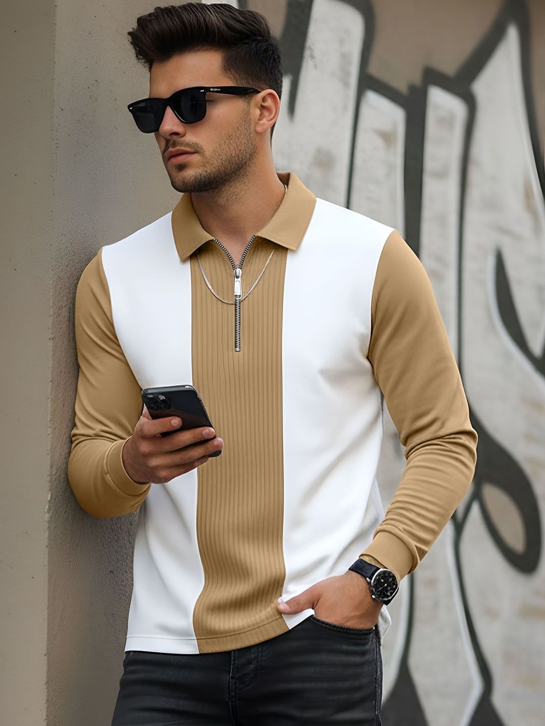 AUSK Men Colourblocked Polo Collar T-shirt