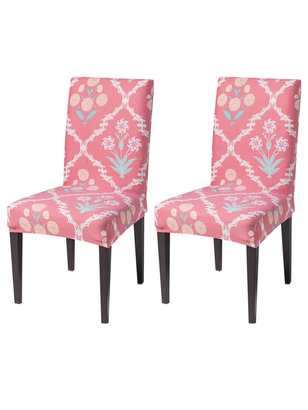 HOUSE OF QUIRK Set Of 2 Peach & White Printed Chair Covers