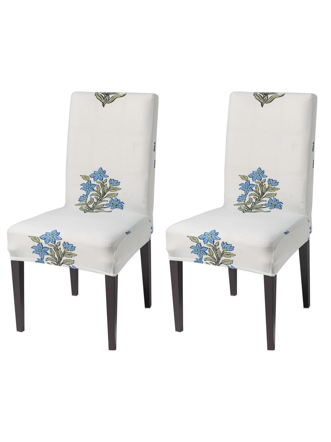 HOUSE OF QUIRK Set Of 2 Beige And Blue Printed Chair Covers