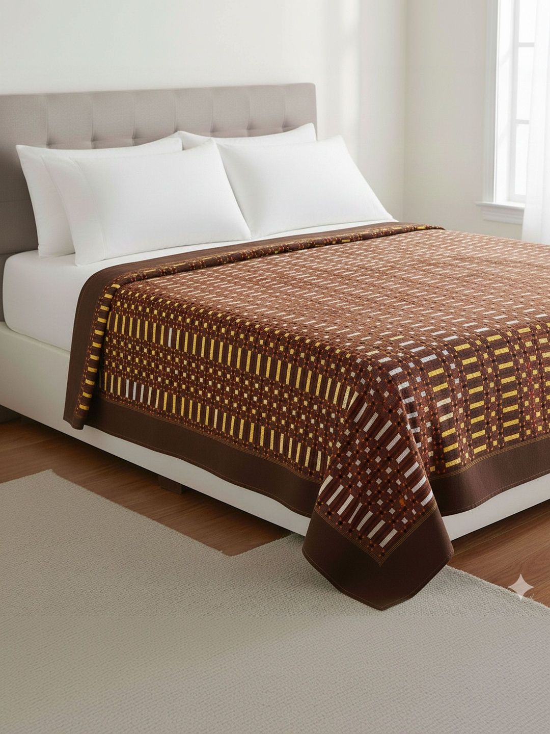 Tharunsha Elite Brown & Brown Geometric AC Room 300 GSM Blanket