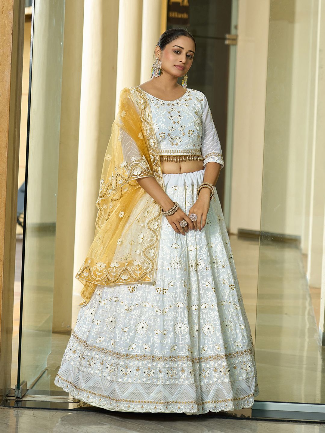 KALINI Embroidered Thread Work Semi-Stitched Lehenga & Unstitched Blouse With Dupatta