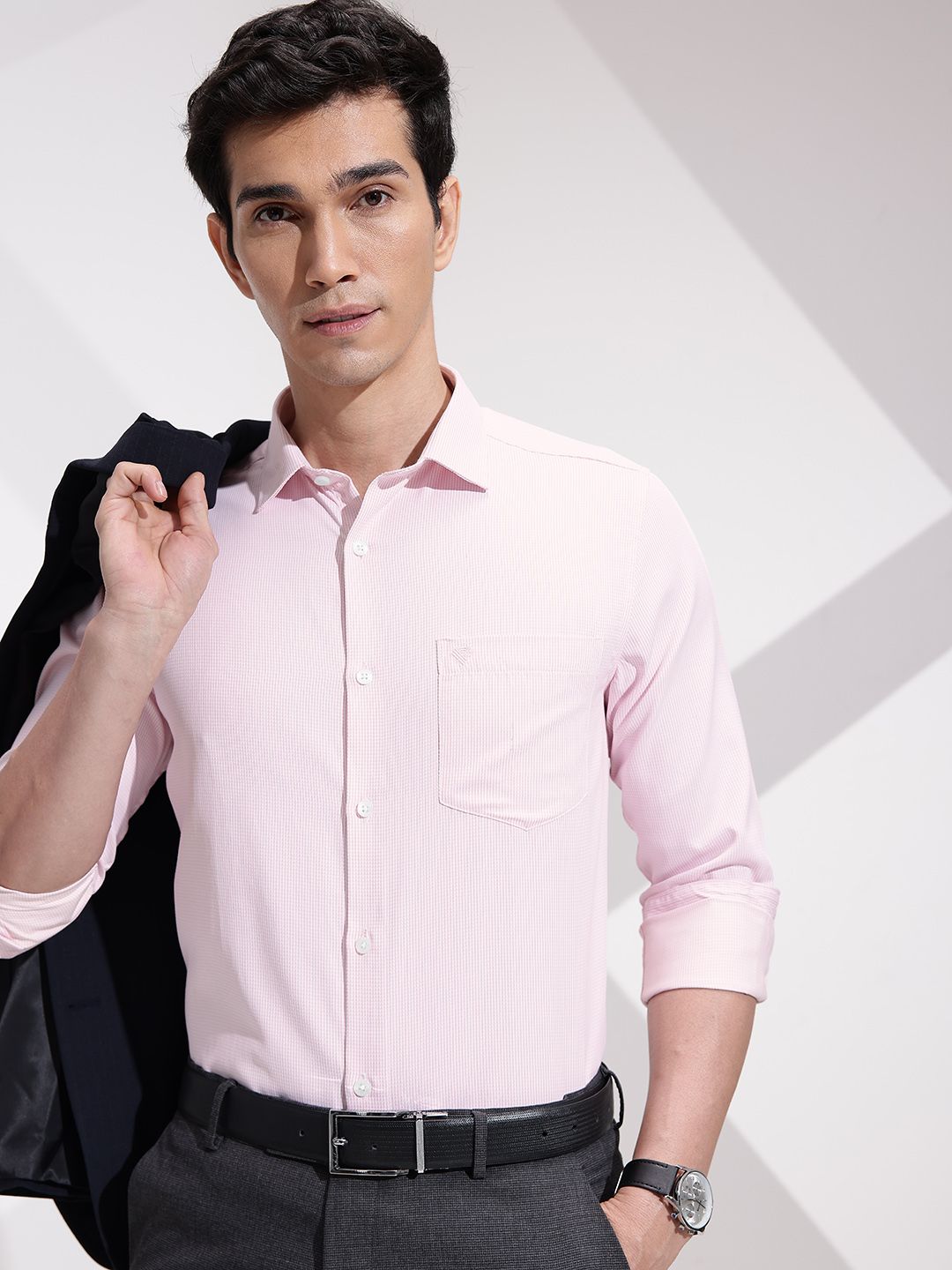 INVICTUS Men Slim Fit Micro Checks Checked Formal Shirt