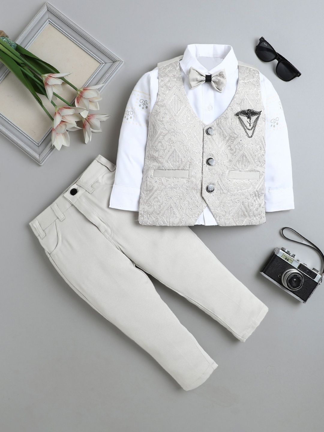 FOURFOLDS Boys Self-Design 4-Piece Suit
